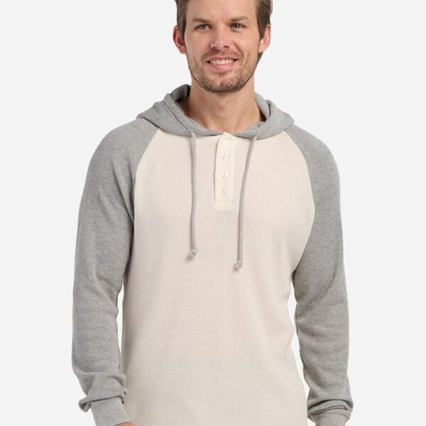 Unisex Waffle Knit Pullover Hooded Long Sleeve T-Shirt Thumbnail